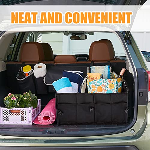 50L Car Trunk Organizers with Handle - Oxford Car Storage Box, Multi Compartment Foldable Trunk Organizer for SUV, Auto, Truck, Black