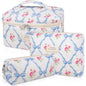 Gosect Makeup Bag Set, Quilted Makeup Bag, Large Floral Cosmetic Bag for Women, Cute Cotton Makeup Bags, Flower Travel Toiletry Organizer Bag (Blue Flower) - color: Blue Flower
