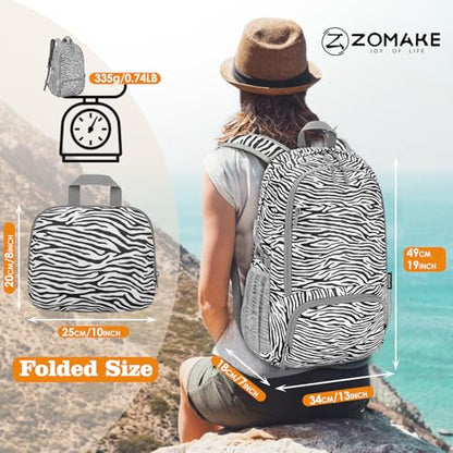 ZOMAKE Lightweight Packable Backpack 30L, Foldable Hiking Backpacks Water Resistant Compact Folding Daypack for Travel(Zebra print) - color: Zebra Print