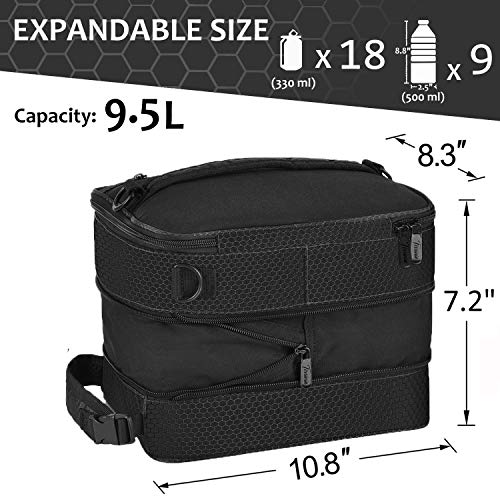 Tirrinia Expandable Insulated Lunch Bag for Men Women – Leakproof Reusable Cooler LunchBox for Kids & Adults with Shoulder Strap, Perfect for Work, School, Office, Travel,Black - color: Black