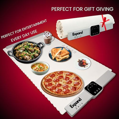 FOOD WARMING MAT, Electric Portable Silicone Warming Plate, Roll Up Heating Tray for Food, 5 Heat Levels, 24x15.7, (White)