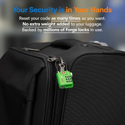 Forge TSA Approved Luggage Locks, Re-settable Combination with Alloy Body(Green 2 Locks) - color: Green 2 PK