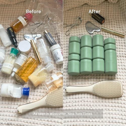 Cadence Travel Containers - Daily Routine Capsule Set - Magnetic Containers with Lids,4 Flex Mediums (1.32oz) & 3 Flex Smalls (0.56oz) - Shampoo, Conditioner, Body Wash, Pills, & More - Eucalyptus - color: Eucalyptus