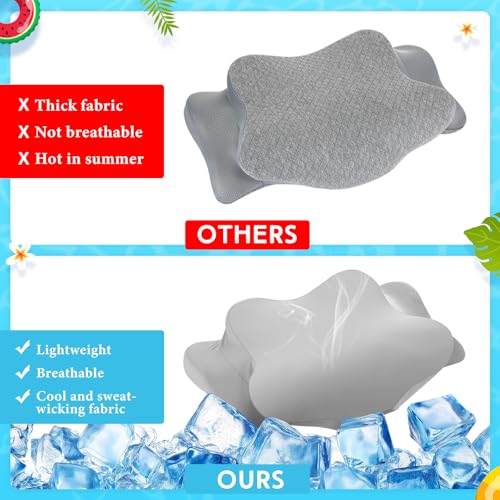 Hahafelt Cooling Cervical Neck Pillowcase Cover (Only Pillow Case) Ergonomic Pillowcase with Zipper Breathable Contour Pillow Cover for Side Back Stomach Sleepers(Gray,Queen Size) - color: Gray, size: Queen