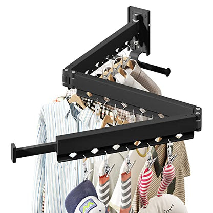 HEILAIYI Wall Mounted Clothes Hanger,Clothes Drying Rack,Laundry Drying Rack,Clothes Rack,Laundry Rack Wall Mount,Retractable Collapsible Drying Rack Clothing (Windproof Holes,with Clips),Black - size: Upgrade-Black / Holes with Clips