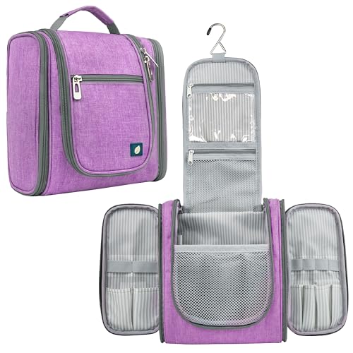 PAVILIA Toiletry Bag Travel Bag for Women Men, Hanging Cosmetic Organizer, Water Resistant Makeup Bag for Accessories Toiletries, Large Travel Essentials Kit (Purple) - color: Purple, size: Standard (9x4x9)