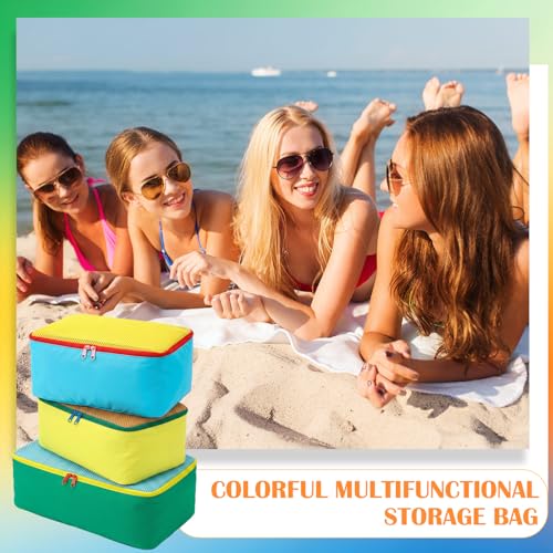 SATINIOR 3 Pcs Colorful Packing Cube 1 Large 13.7 x 7.8 x 5.7 and 2 Small 11 x 7.5 x 5.7 Nylon travel Mesh Storage Bag Zippered Waterproof for Summer Camp Luggage organize