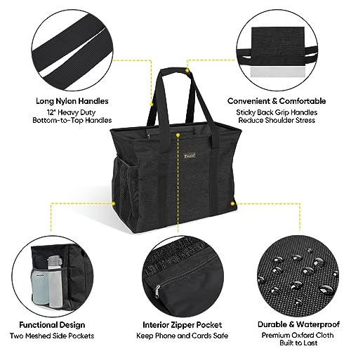 BALEINE Extra Large Utility Tote Bag with Reinforced Wire Frame, Reusable Grocery Bag for Shopping, Picnic (Black, 16.5''x14''x10'') - color: Black, size: 16.5''x14''x10''