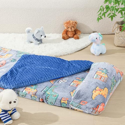 Preschool Nap Mat with Pillow and Blanket, 21" x 50" Glow Sleeping Bag Toddler Nap Mat for Daycare Kids, 2" Thick All in one Foldable Floor Mattress for Girl Boys - style: Dinosaur Pattern