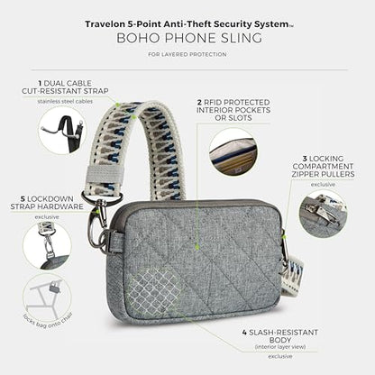 Travelon Anti-Theft Boho Phone Sling | Anti-Theft - color: Gray Heather
