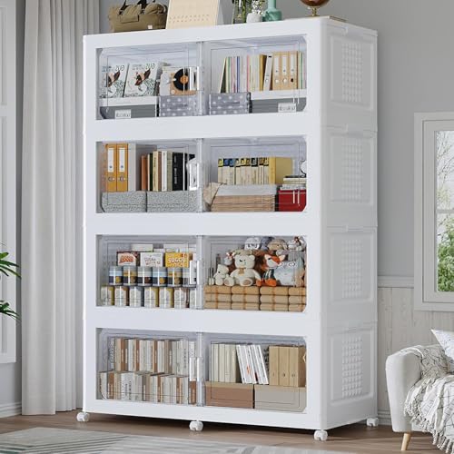 200GAL Extra Large Storage Bins with Lid, 800Qt Stackable Closet Organizers and Drawers, Collapsible Storage Bins with Wheels, Folding Containers for Home, Kitchen Office, 4Pack White - color: White, size: 50Gal-4Pack