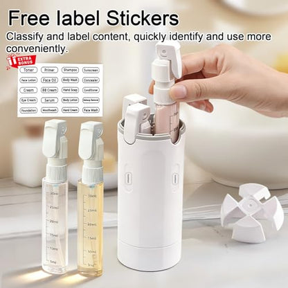 4 in 1 Travel Dispenser Bottles Refillable,Travel Shampoo and Conditioner Bottles，No Spill Space Saving Compact,for Vacation Business Trip(White - color: white