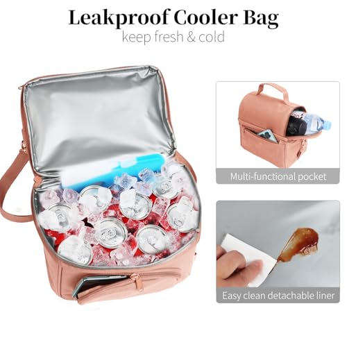 Waxed Canvas Lunch Bag with 2 XL Ice Packs, Canvas Lunch Box, Lunch Cooler for Men Work, 10.5L 2 Compartments Insulated Leakproof Cooler Bags for Camping, Beach and Road Trips - color: Mellow Rose