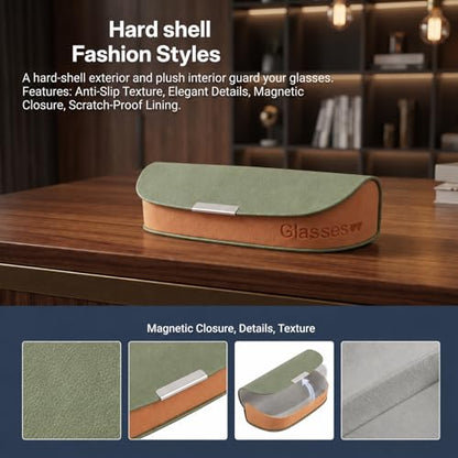 Glasses Case hard shell,3-in-1 Sunglasses Case & Eyeglass Case with Cleaning Cloth & Storage Pouch - color: Sage Green