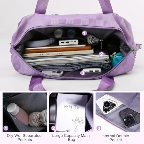 Expandable Rolling Duffle Bag - Large Carry-On With Spinner Wheels, Foldable Weekend Travel Bag, 28-58L Capacity（Backpack-Purple） - color: Backpack-Purple, style: Backpack
