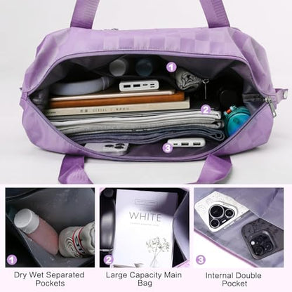 Expandable Rolling Duffle Bag - Large Carry-On With Spinner Wheels, Foldable Weekend Travel Bag, 28-58L Capacity（Backpack-Purple） - color: Backpack-Purple, style: Backpack