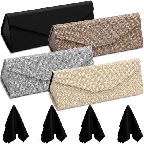 Flutesan 4 Pack Foldable Glasses Sunglasses Case PU Hard Shell Collapsible Eyeglasses Leather Case 4 Cleaning Cloths - color: Vintage Color
