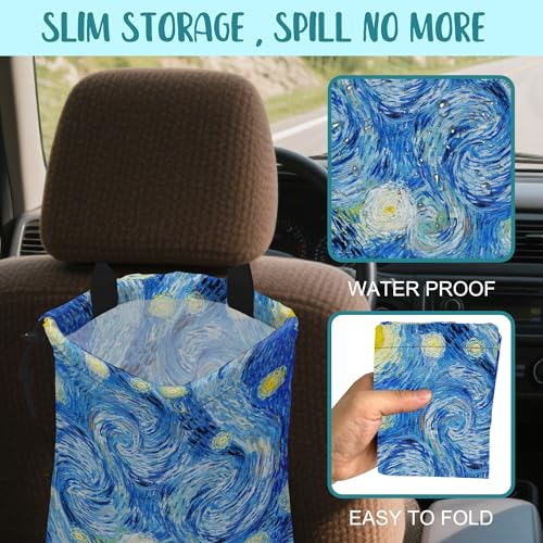 Car Garbage Bag Starry Night Hanging Canvas Car Trash Bag Waterproof Drawstring Car Back Seat Organizer for Car Back Front Seat Console with Adjustable Buckle - color: Starry Night