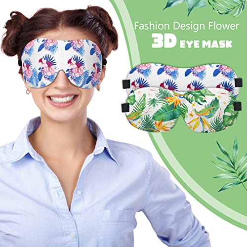 6 Pcs Hawaiian 3D Eye Mask - Contoured Floral Sleep Mask with Adjustable Straps for Women & Men - Blackout Sleeping Travel Nap Gift