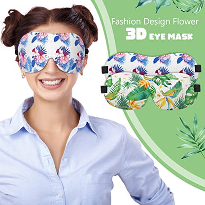 6 Pcs Hawaiian 3D Eye Mask - Contoured Floral Sleep Mask with Adjustable Straps for Women & Men - Blackout Sleeping Travel Nap Gift