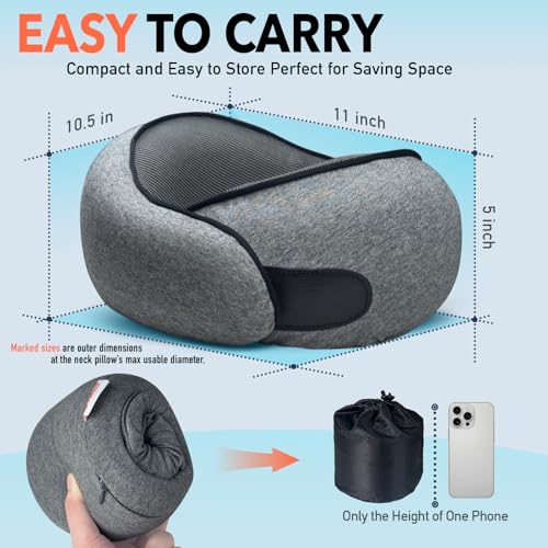 Travel Pillow | High-Density Memory Foam Pillow with 360° Surround Support. Ergonomically Designed. Ideal for Airplane Travel and Home Use. - color: Dark Gray