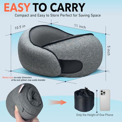 Travel Pillow | High-Density Memory Foam Pillow with 360° Surround Support. Ergonomically Designed. Ideal for Airplane Travel and Home Use. - color: Dark Gray