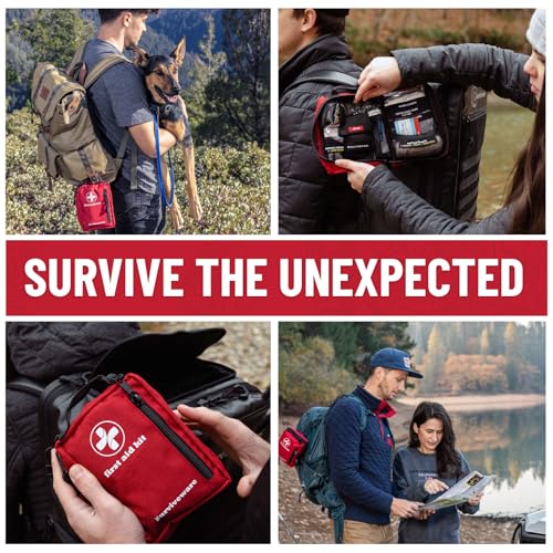 Surviveware 98 Pcs Comprehensive Premium Survival First Aid Kit - Medical Emergency Kit for Travel Camping Gear, Home Essentials & Outdoor Emergencies - HSA & FSA Eligible Survival Kit - style: Travel