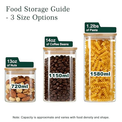 LIBWYS 12-Pack Glass Pantry Storage Containers with Bamboo Lids (0.76Qt/1.22Qt/1.67Qt) - Stackable Square Food Jars for Pantry Organization, Coffee, Flour, Snacks, Tea | Kitchen Canisters Set