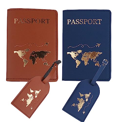 Passport Wallets Travel Holder Set, Anniversary, Valentines Day gift for Couple,Honeymoon gift,Bridal Shower Gift,Slim Passport Case - color: Dark blue