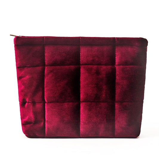 Puffy Quilted Makeup Bag, Cosmetic Bag, Travel Toiletry Organizer Pouch, Clutch for Women(Wine Red - Velvet) - color: Wine Red - Velvet