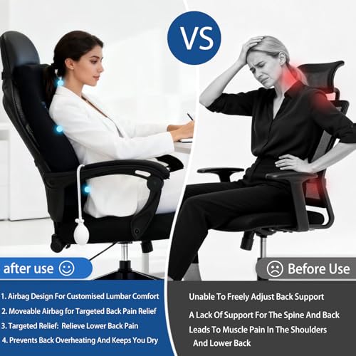 Adjustable Airbag Lumbar Support Pillow with Cooling Gel - Customizable Support for Upper Lower Back Pain Relief, Improves Posture, Memory Foam Back Cushion for Office Chair, Car/Truck Seat, Couch