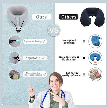GOLDORANGE Travel Pillow Flight Neck Pillows Best Memory Foam Neck Pillows for Sleeping Airplane Car Home Office Chin Head Support Rest Travel Essentials with Compact Carry Bag Grey S