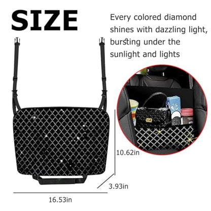 zipelo Bling Car Net Pocket Handbag Holder, Rhinestone Vehicle Backseat Purse Organizer Between Seats, Diamond Hanging Storage Bag Barrier of Pet Kids, Universal Automotive Accessories (Black) - color: Black