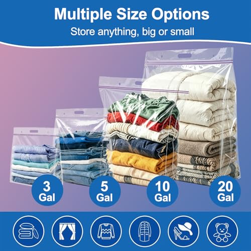 10 Gallon Jumbo Storage Bag with Handle, 3 Pack 24" x 24" Clear Plastic Zipper Bags Heavy Duty, Extra Large Resealable Bag for Seasonal Clothes, Bedding, Linens, Travel, Moving, Sports, Toys, 3 Mil - size: 10 Gallon - 3 Pack