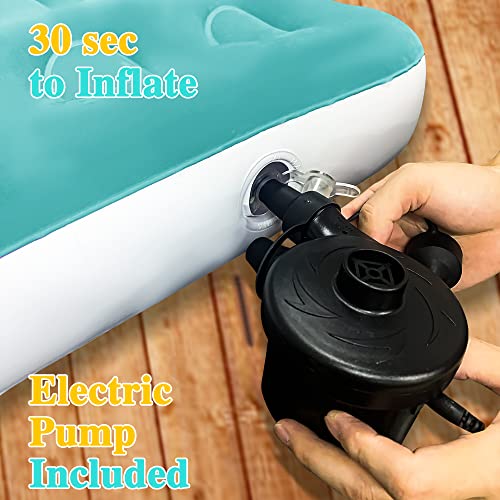 Inflatable Kids Travel Bed Toddler Air Mattress Set,Portable Blow Up Mattress Sleeping Bed Cot with Bed Rails and Electric Pump Ideal for Road Trip - color: Green