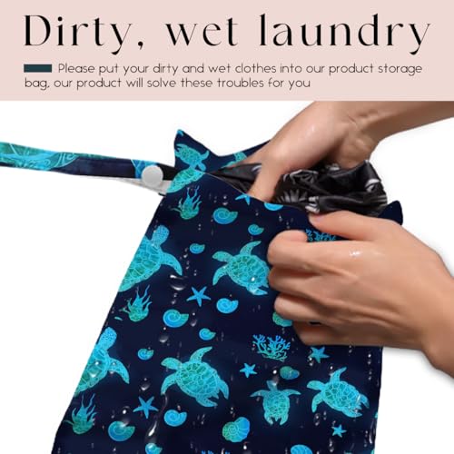 Waterproof Wet Bag for Swimsuit, Travel Beach Wet Dry Bag, Hidden Zipper Reusable Starfish Baby turtle Wet Bags, for Travel Beach Wet Swimsuits Toiletries Diapers Dirty Gym Clothes Laundry Bag - color: Turtle Starfish
