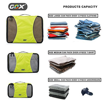 GOX Ultra Light 5 piece Packing Cubes Travel Luggage Organizer 1 Large 2 Medium 2 Small - color: Green