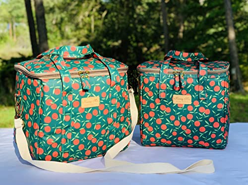 Kwang Min Fruit Insulated Lunch Bag for Women,Reusable Lunch Box,Large Cooler for Office,Picnic Outdoors,Waterproof Fabric,Ideal Summer Trip Bag (Cherry Green) - color: Cherry Green