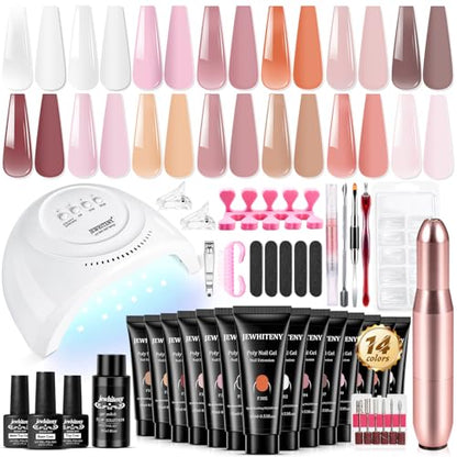 JEWHITENY 14 pcs Poly Gel Nail Extension Kit With Drill Machine U V Nail Light ALL In One Polygel Starter Kit - color: A06