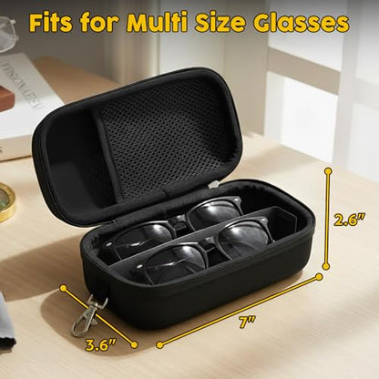 Double Eyeglasses Case,Hard Shell Glasses Case Travel Sunglasses Organizer with Adjustable Slot & Clip for Men Women - color: Black