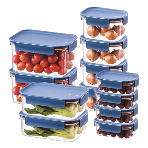LocknLock Tritan Plastic Bisfree Modular Plus Food Storage Container Set, BPA-Free, Stackable, Dishwasher and Freezer-Safe, 24-Piece Set with 12 Boxes and 12 Lids, Navy - color: Navy, size: 24 set (12 containers & 12 Lids)