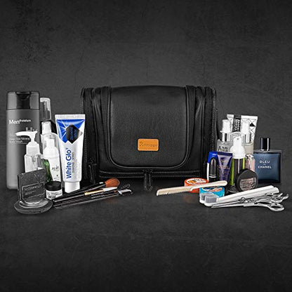 MIRASON Travel Toiletry Bag, Hanging Toiletry Bag for Men, Leather Travel Shower Bag for Toiletries Dopp Kit Bathroom Bag with Metal Hook Gift for Men (Black) - color: Black