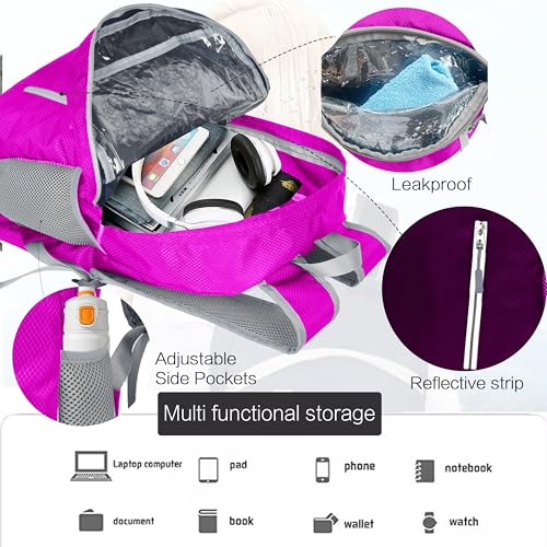 Waterproof Foldable Backpack Dry Storage Lightweight Daypack 35L Outdoor Backpack for Beach Men Women Hot Pink - color: Pink