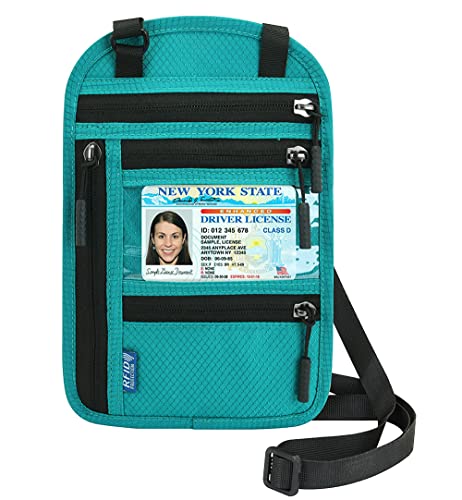 Neck Wallet Lightweight RFID Blocking Waterproof Travel Pouch Passport Wallets for Women Men - color: Small-Lake Blue