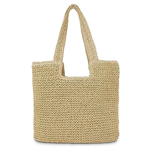 Straw Beach Tote Bag: Large Summer Boho Woven Bags - Rattan Handmade Shoulder Handbags for Women - color: Beige