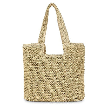 Straw Beach Tote Bag: Large Summer Boho Woven Bags - Rattan Handmade Shoulder Handbags for Women - color: Beige