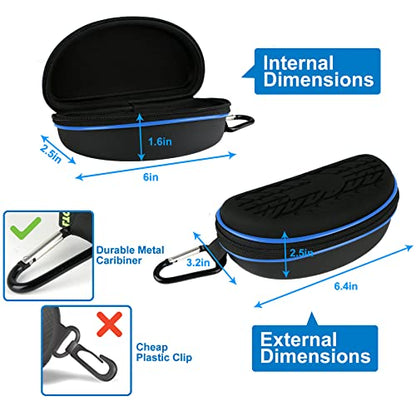 LTOHOE Sunglasses Case for Men and Women, Semi Hard Shell with Metal Carabiner, Portable Zipper Protective Glasses Case - color: Black