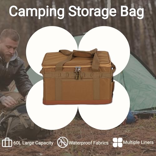 Tactical Camping Storage Bag, 30L Collapsible Bag with 3 Adjustable Dividers and handle, Heavy Duty Duffel for Outdoor Camping Travel Picnic