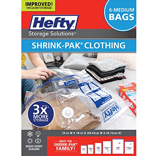 Hefty Shrink-Pak Vacuum Storage Bags - Space Saver for Under Bed Storage, Clothing and Comforters, 3X More Storage Space, 6 Medium Zipper Bags - style: 6 Medium / Clothing