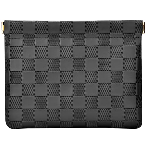 Leather Pocket Cosmetic Bag for Purse,Coin Purse Lipstick Cosmetic Accessories Organizer, Travel Kit Storage Pouch,Waterproof Portable No Zipper Self-closing Small Makeup Pouch for Women - color: Black
